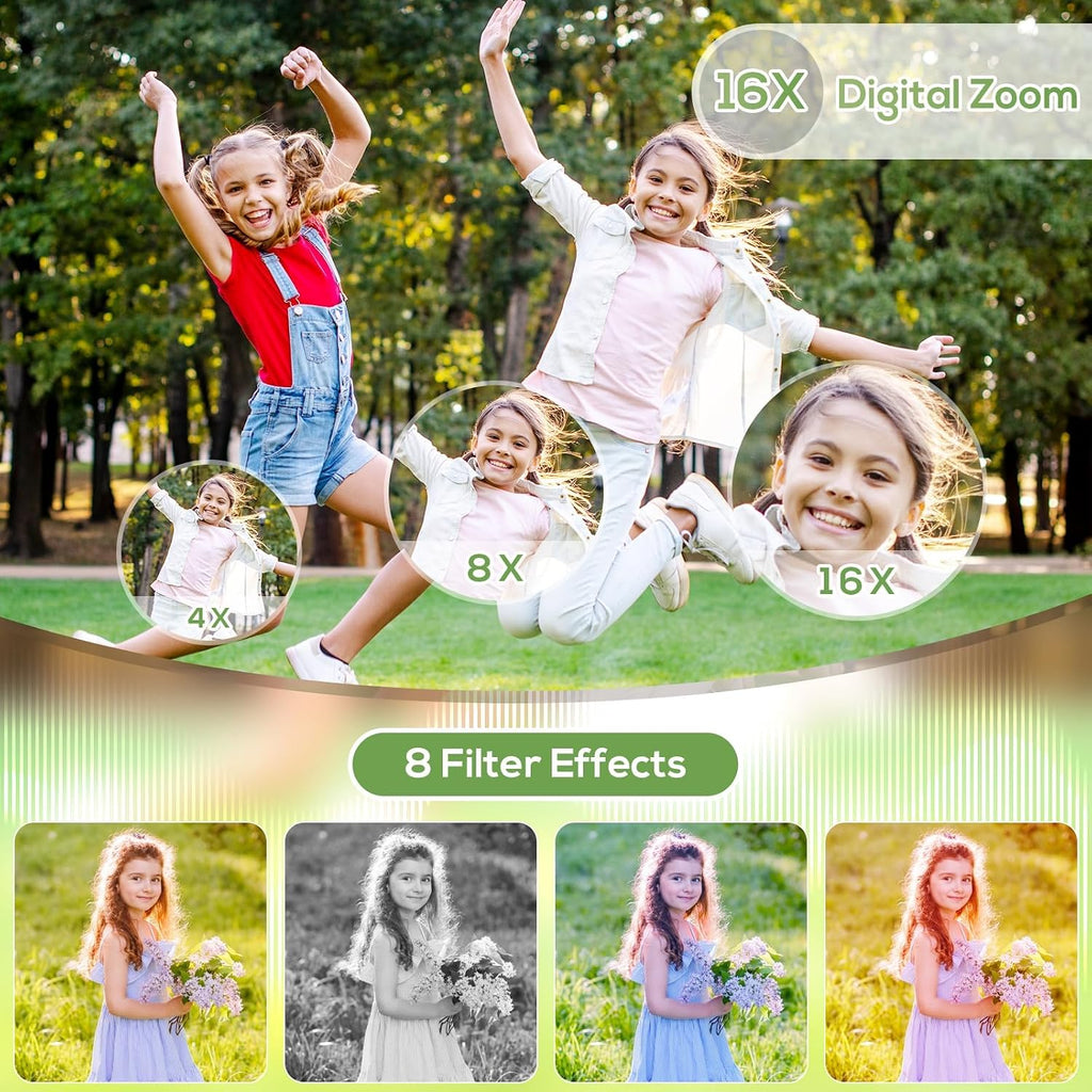 Digital Camera for Kids, WITYEAH 48MP FHD 1080P Point and Shoot Digital Cameras with 16X Zoom Anti-Shake, Compact Portable Cameras for Photography, for Boys Girls Teens Beginners,Green