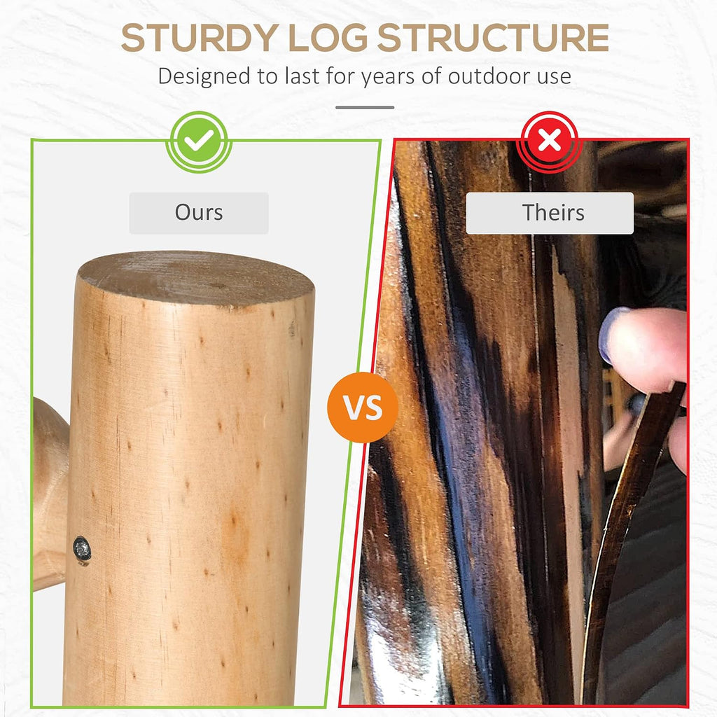 Outsunny 2-Person Wood Rocking Chair with Log Design, Heavy Duty Loveseat with Wide Curved Seats for Patio, Backyard, Garden, Natural