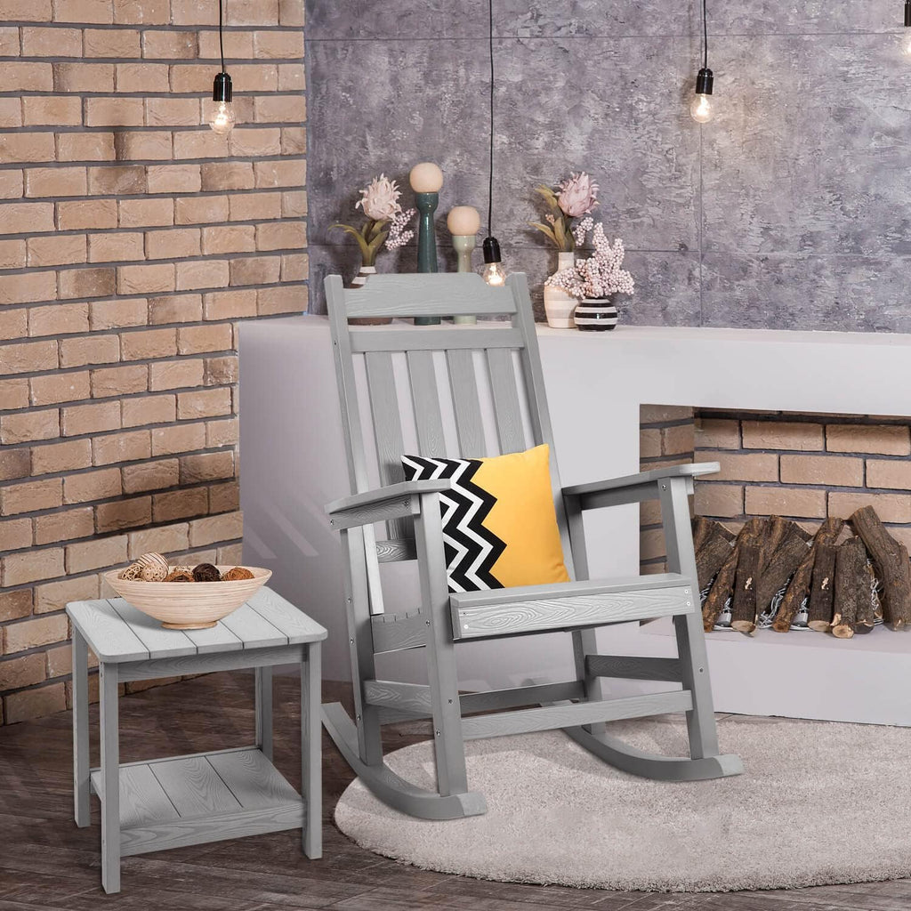 Rocking Chairs Set of 2, All Weather Resistant Poly Lumber Outdoor Porch Rocker, Rocking Chairs for Outdoor, Indoor, Patio, Deck, Garden, Backyard, Load Bearing 380 lbs - Grey