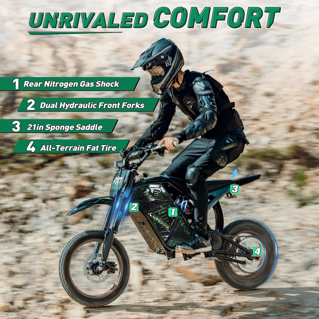 Windone RM7 Electric Dirt Bike for Teens & Adults, 48V 22.5Ah, 37MPH & 45-Mile Electric Motorcycle, 2200W Ebike, 14'/12' Off-Road Tire E-Bike, Dual Hydraulic Brakes, Full Suspension, Fit Age 13+