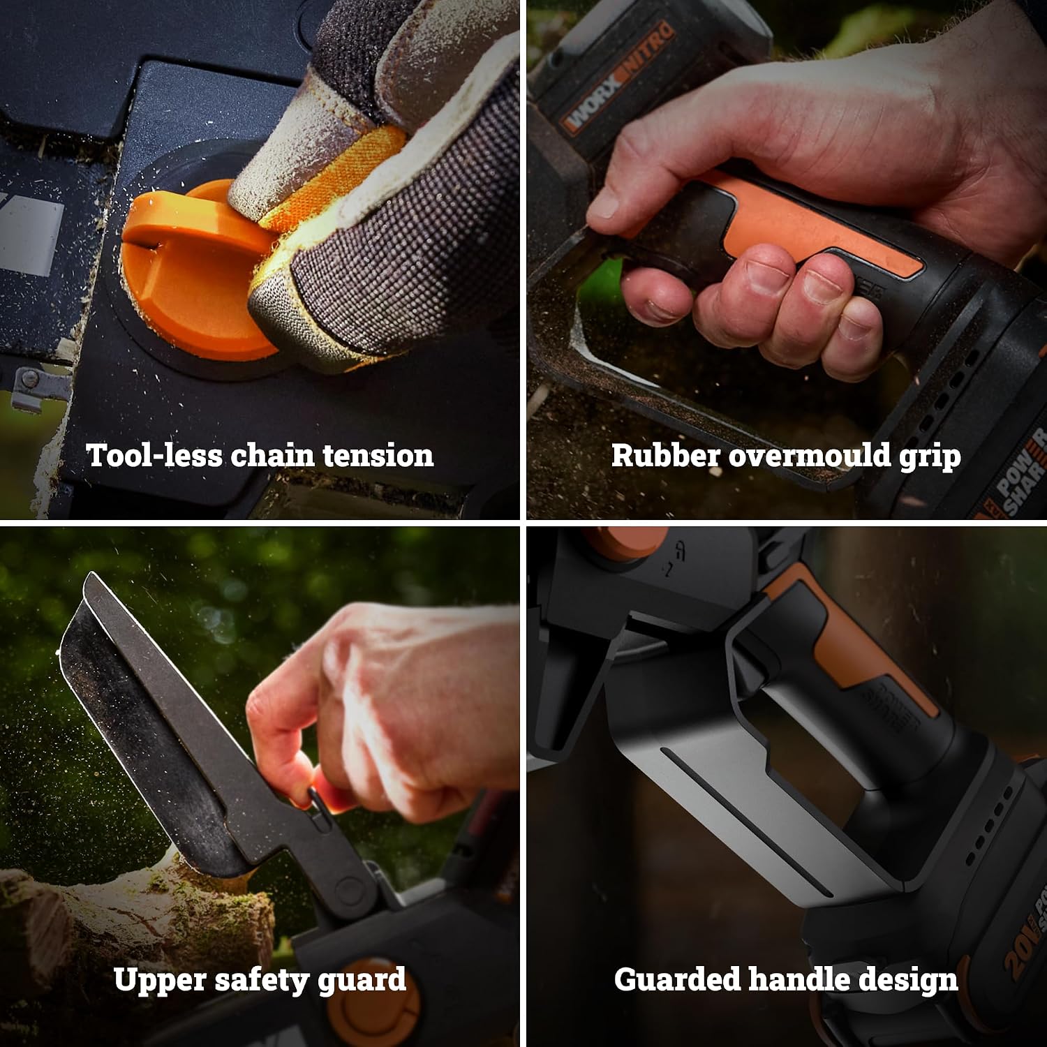 Worx 20V Cordless 5' Pruning Saw, Brushless Mini Chainsaw Cordless, Lightweight Electric Chainsaw 33 ft/s, Handheld Battery Chainsaw w/Tool-Less Chain Replacement Power Share WG325.9 – Tool Only