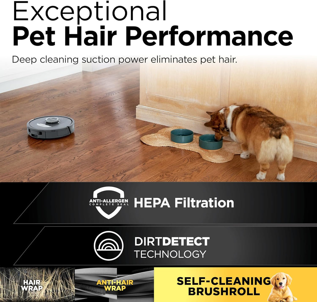 Shark PowerDetect Self-Empty Robot Vacuum with NeverStuck Technology, Auto Deep-Clean Carpets & Hardfloors, XL 60 Day Capacity HEPA Bagless Base Neutralizes Odors, for Pet Hair, Black (AV2820AE)