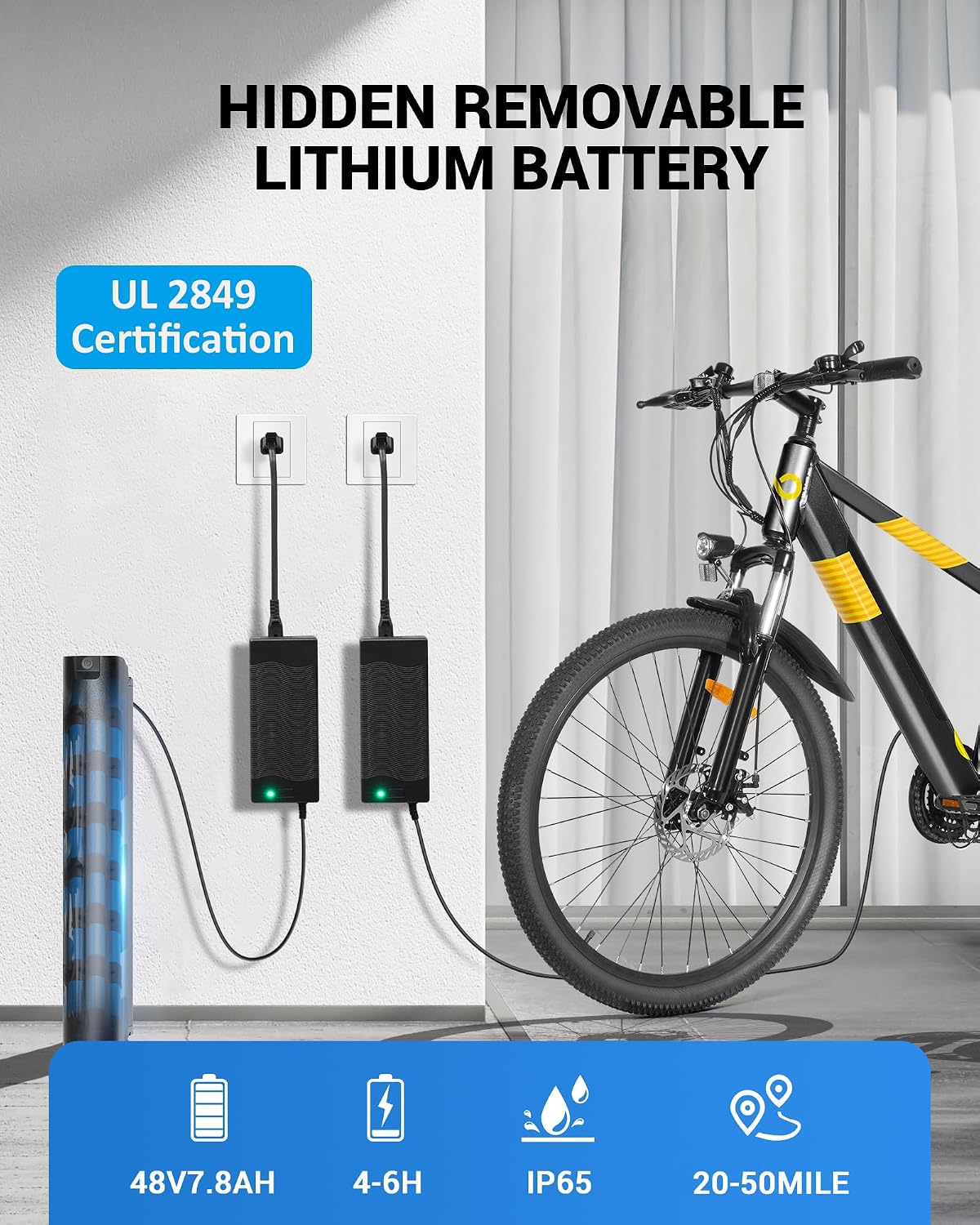 Multijoy Electric Bike for Adults,26' E-Bike with 700W Peak Motor 21-Speed,Up to 50 Miles Removable Battery,Front Fork Suspension Dual Disc Brakes,Ebikes for Adults Commute Mountain All Terrain