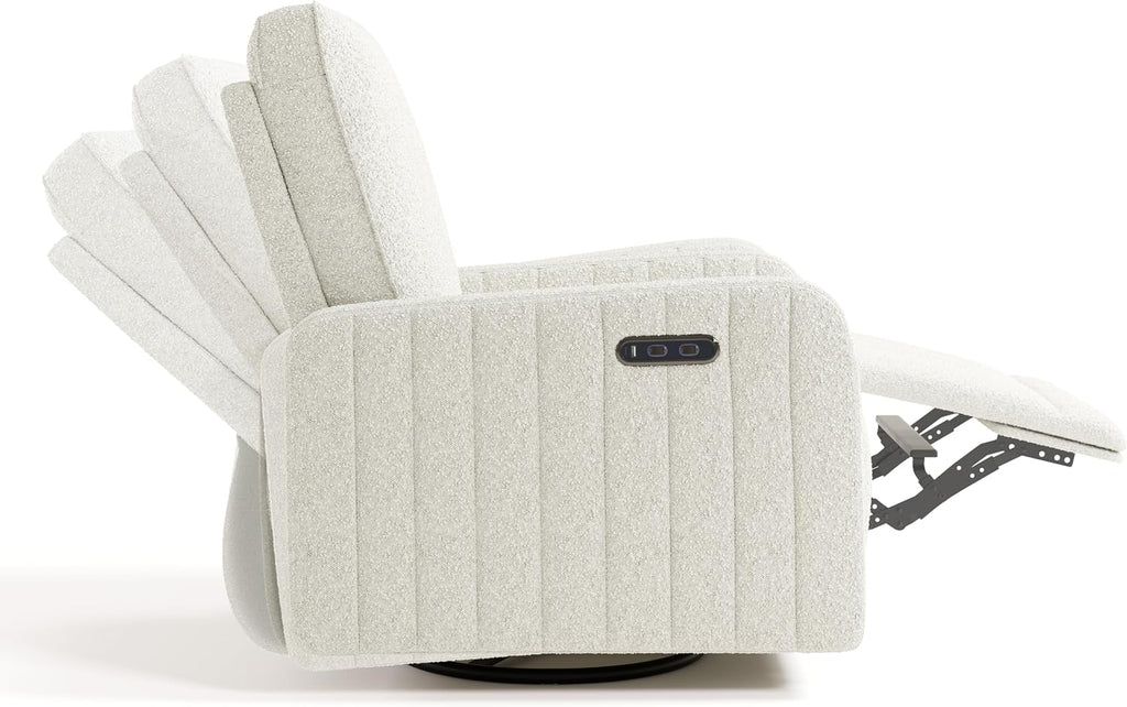 Storkcraft Kyoto Deluxe Power Recliner Swivel Glider (Ivory Boucle) – Premium Electronic Power Recliner for Nursery, Includes Dual-USB Charging Port with USB-A & USB-C, Glider Rocking Chair