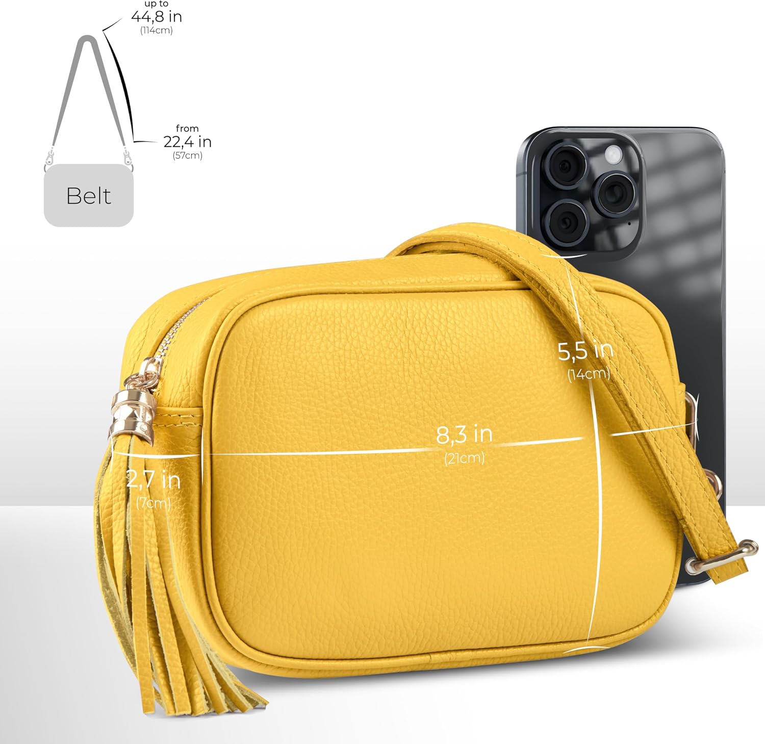 Italian Calf Leather Crossbody Bag for Women with Tassel Zipper | Small Camera Purse Shoulder Handbag Pocketbook