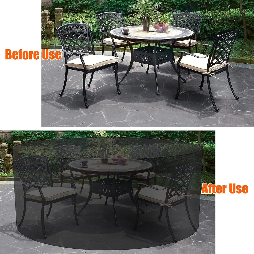 Outdoor Garden Table Set Cover 138' D x 33' H, Waterproof Patio Furniture Set Cover, 420D Dust Proof Furniture Protective Cover, Large Outdoor Stacking Chairs Cover (350x85cm)