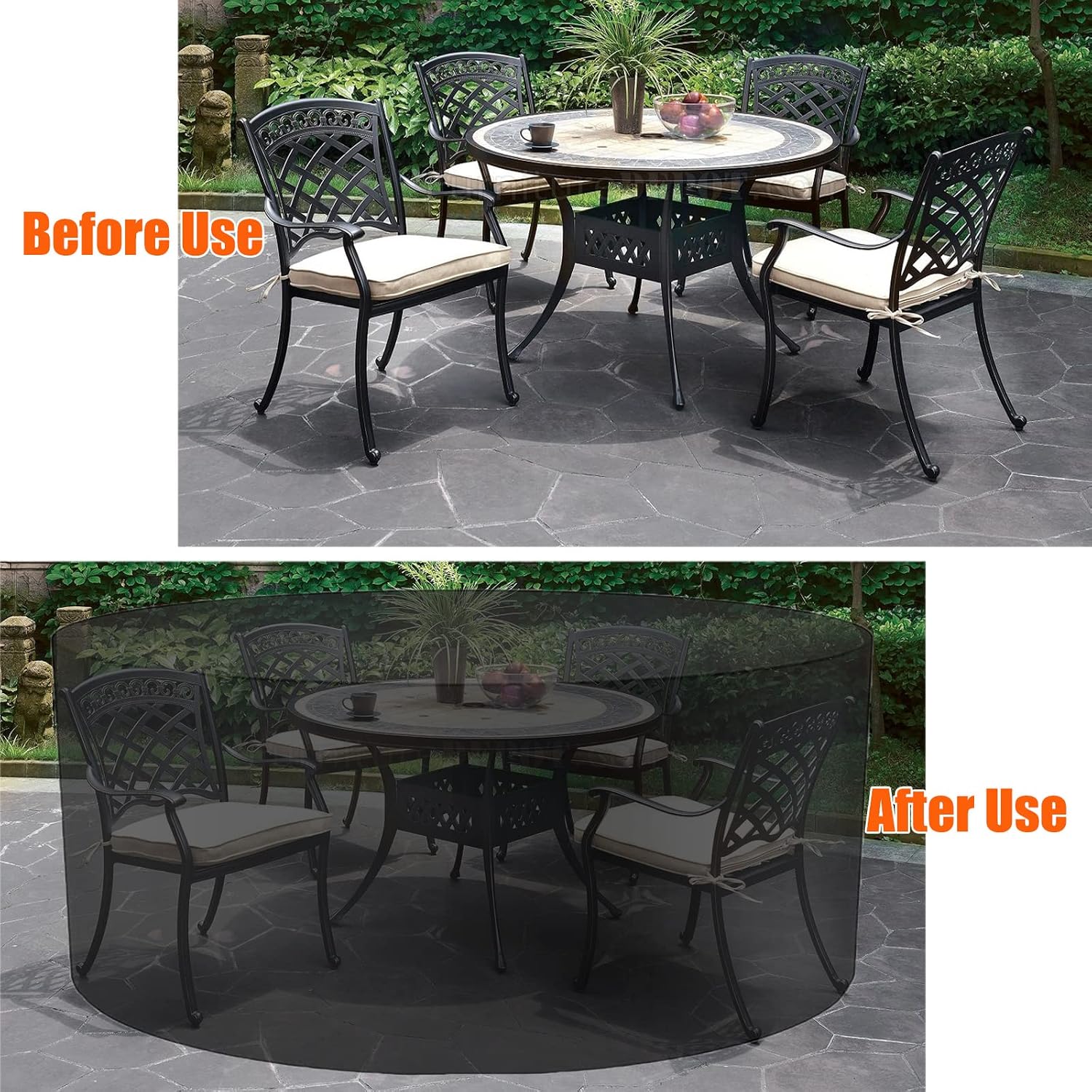Outdoor Garden Table Set Cover 138' D x 33' H, Waterproof Patio Furniture Set Cover, 420D Dust Proof Furniture Protective Cover, Large Outdoor Stacking Chairs Cover (350x85cm)
