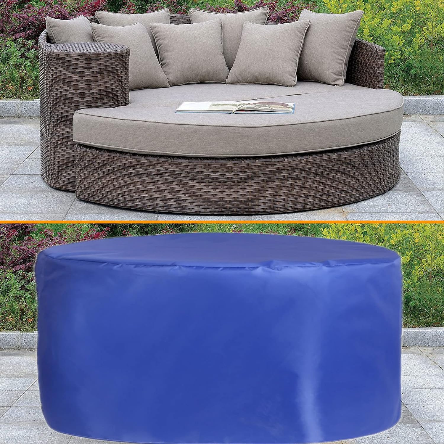 YSUEFIJO Patio Furniture Cover Navy Blue 102x39in Garden Furniture Covers Waterproof Round Table Cover 420D Oxford Fabric Anti-UV Tear-Resistant Easy to Clean for Sofa Dining Table and Chairs