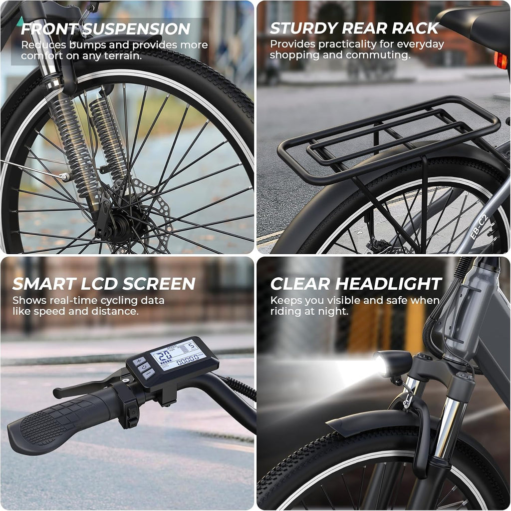 Electric Bike for Adults,26' Step-Thru EBike with 1000W Peak Motor,50 Miles 20MPH Adult Electric Bicycles with 48V Internal Removable Battery, Adjustable Stem,7 Speed,UL 2849 Certified