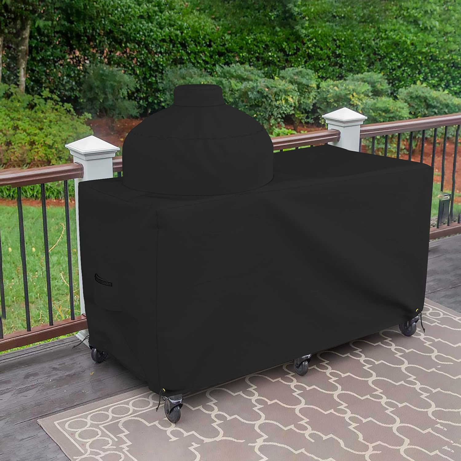 Covers & all Big Egg Grill Cover, 12 Oz Waterproof UV & Weather Resistant, PVC Coated Outdoor Cover with Air Vents & Drawstrings (60' L x 36' D x 50' H, Black)