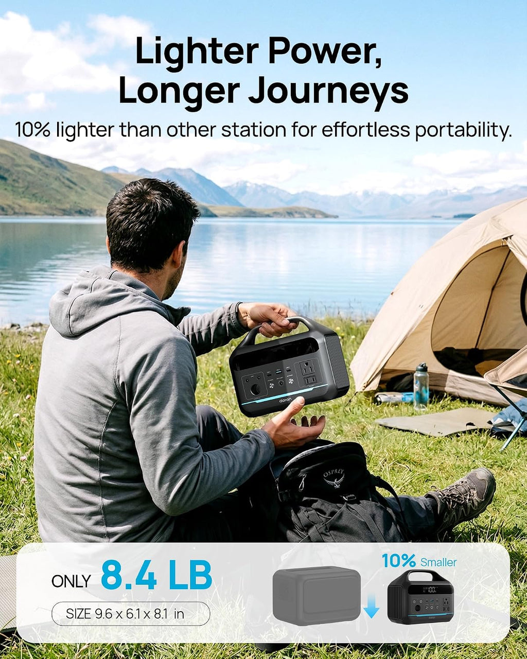 DARAN Portable Power Station 600W with 80W Solar Panel, 288Wh LiFePO4 Solar Generator, Dual AC Outlets, 100W USB-C PD, Fast Recharge for Camping, RV, Power Outage, Emergency Backup