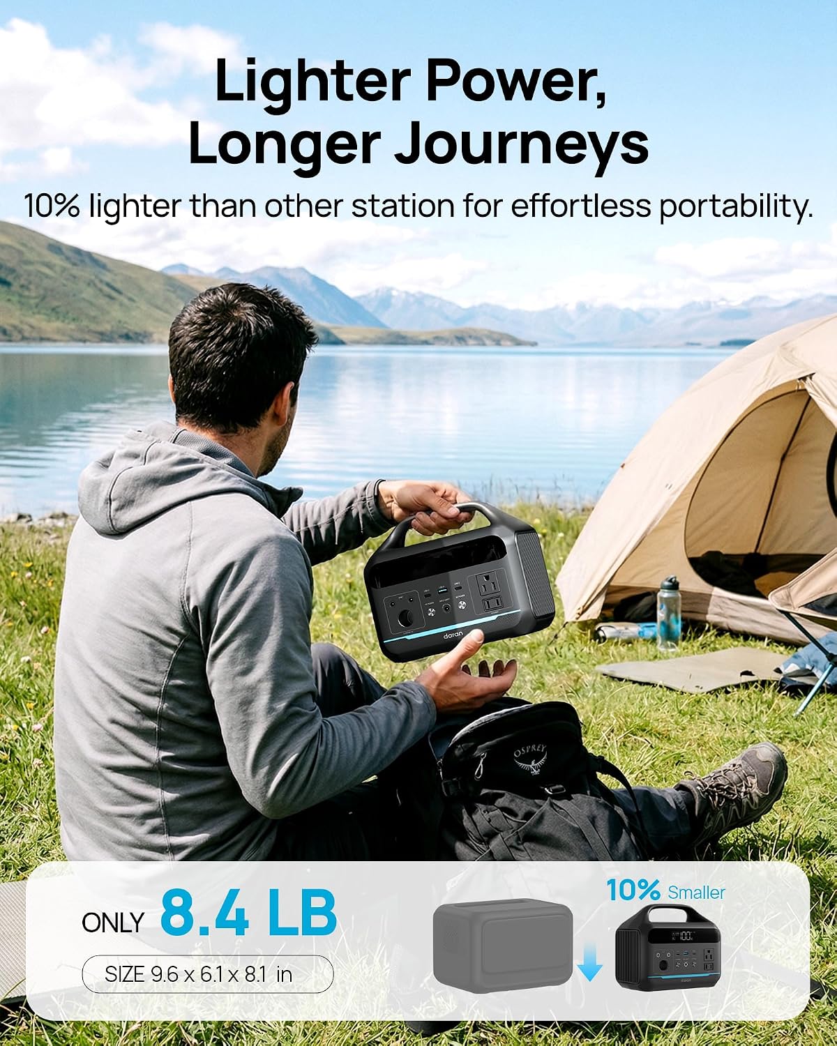 DARAN Portable Power Station 600W with 80W Solar Panel, 288Wh LiFePO4 Solar Generator, Dual AC Outlets, 100W USB-C PD, Fast Recharge for Camping, RV, Power Outage, Emergency Backup