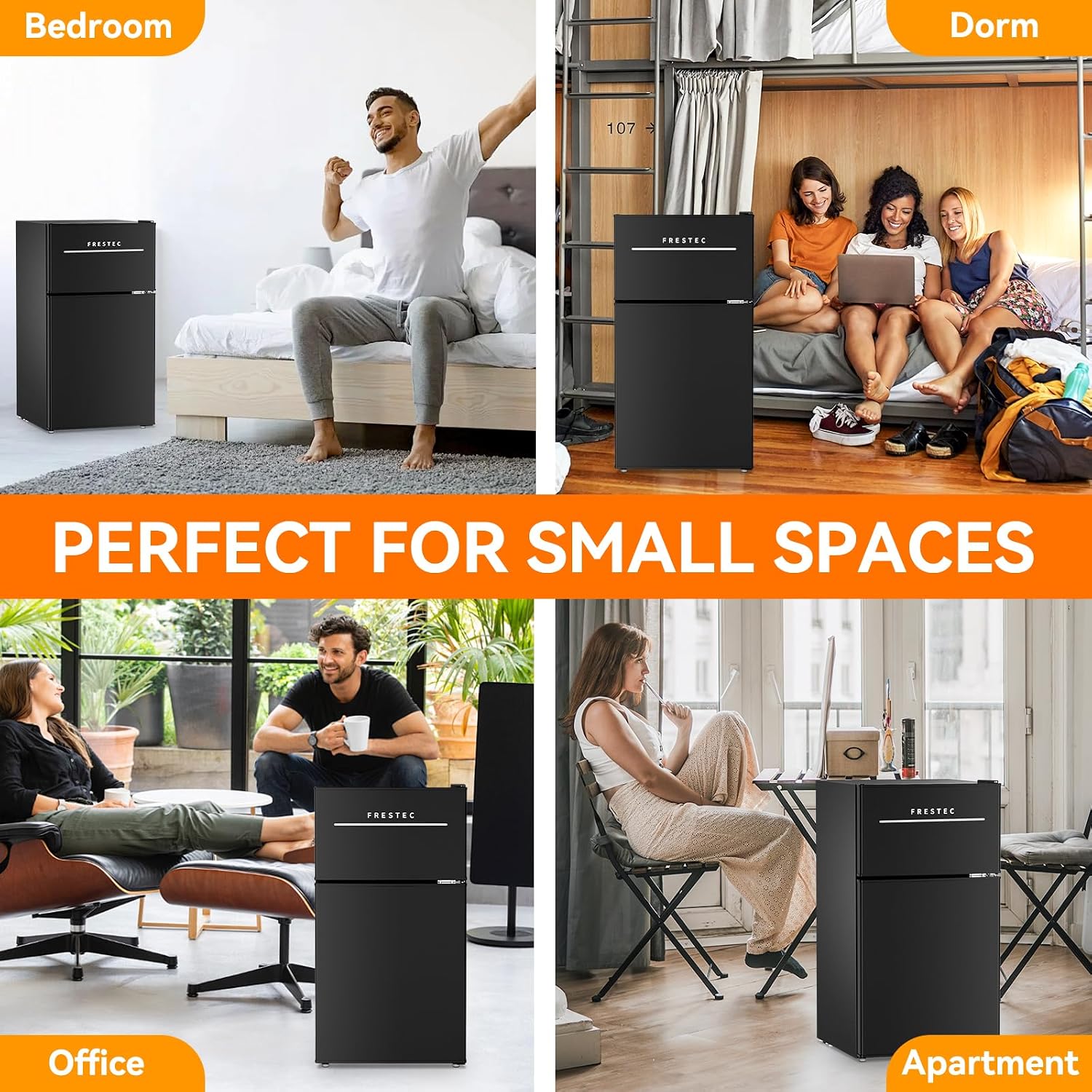 Mini Fridge with Freezer 3.2 Cu.Ft. 2 Door Refrigerator and Freezer Small Fridge for Bedroom Home Office Dorm, Small Drink Chiller, 37 dB Low Noise, Black