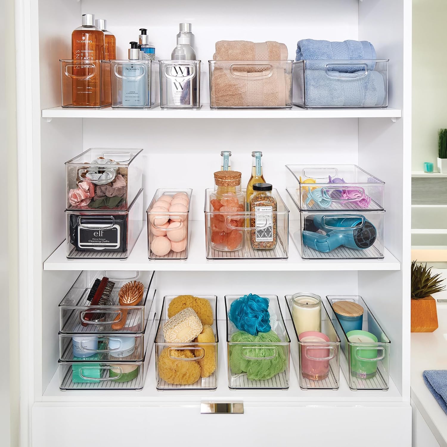 iDesign Stackable Plastic Handle Bin Assortment Set - Storage Organizers for Kitchen, Fridge, Pantry, Home -18 Pack, Clear