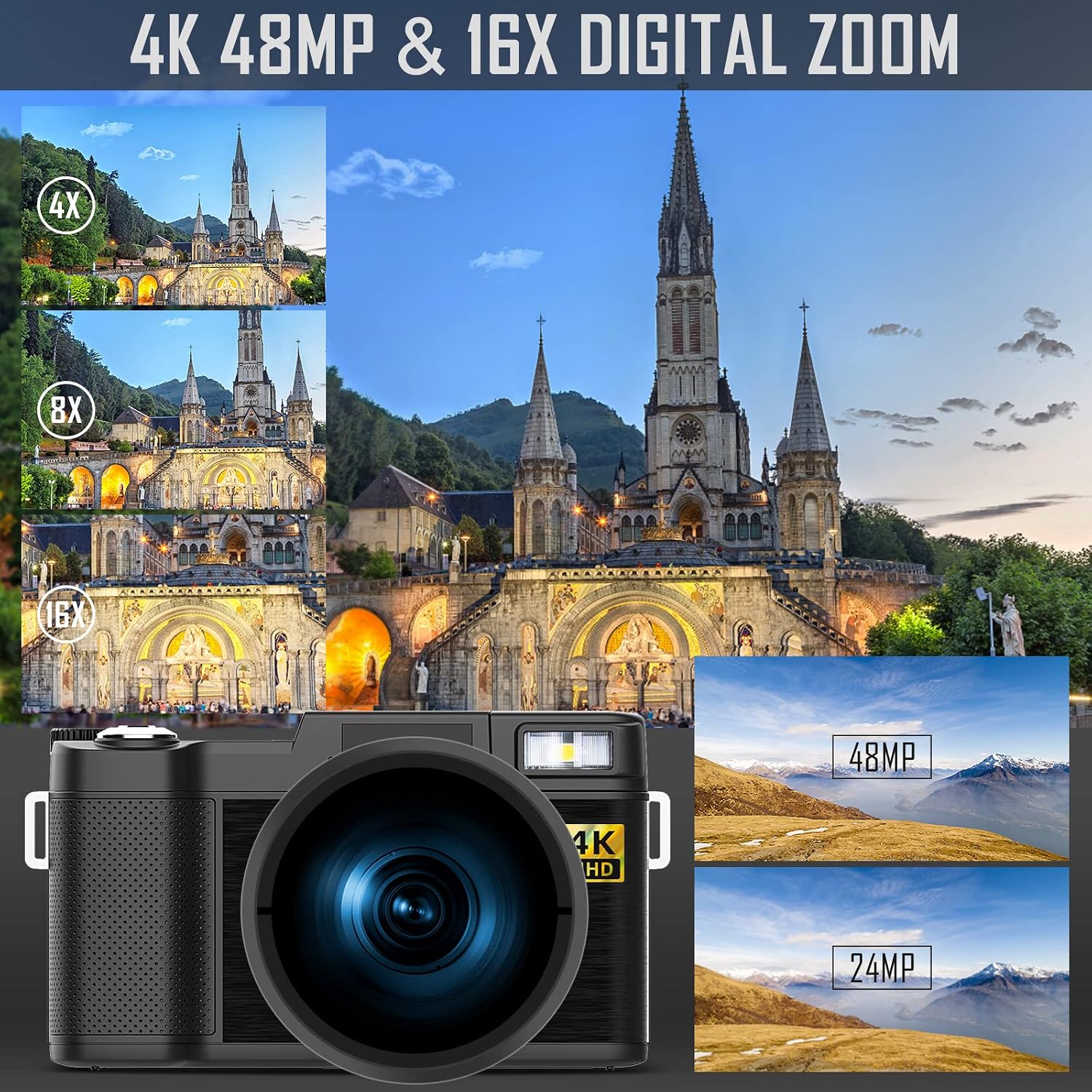 G-Anica 4k Digital Cameras for Photography, 48MP Video/Vlogging Camera for YouTube, Vlogger Kit, Content Creator Kit-Microphone & Remote Control Tripod Grip, Travel Camera with Wide-Angle & Macro len