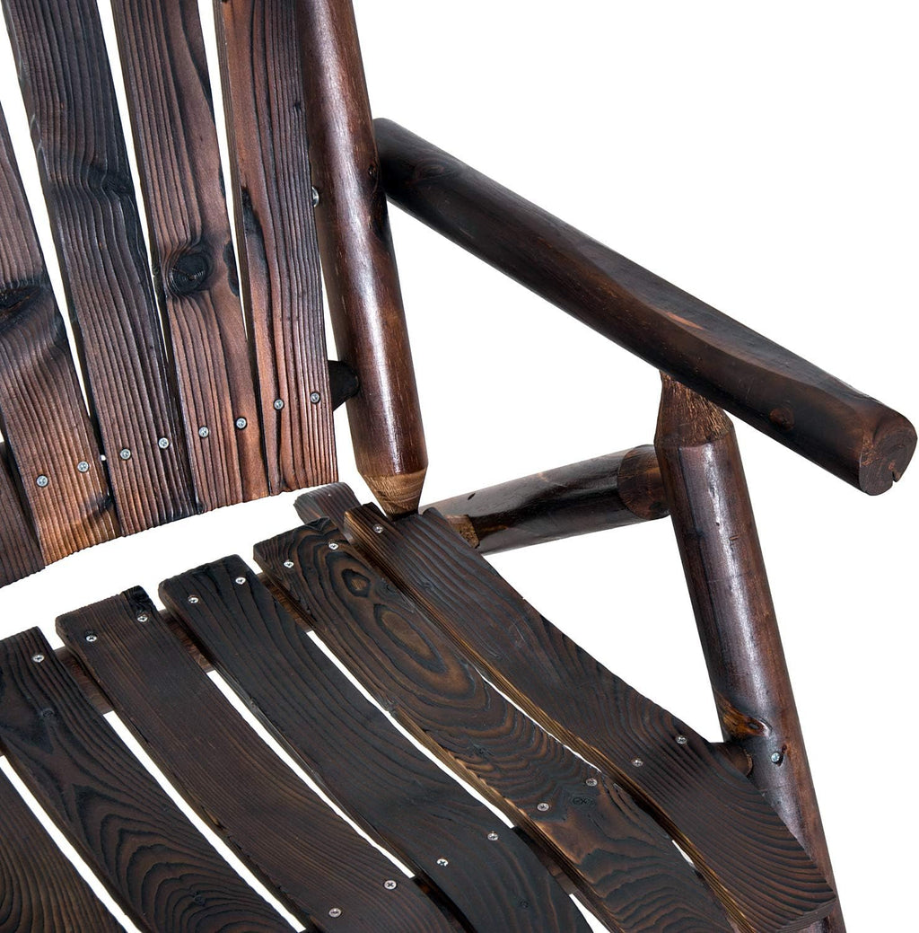 Outsunny Outdoor Wooden Rocking Chair, Single-Person Rustic Adirondack Rocker with Slatted Seat, High Backrest, Armrests for Patio, Garden and Porch, Brown