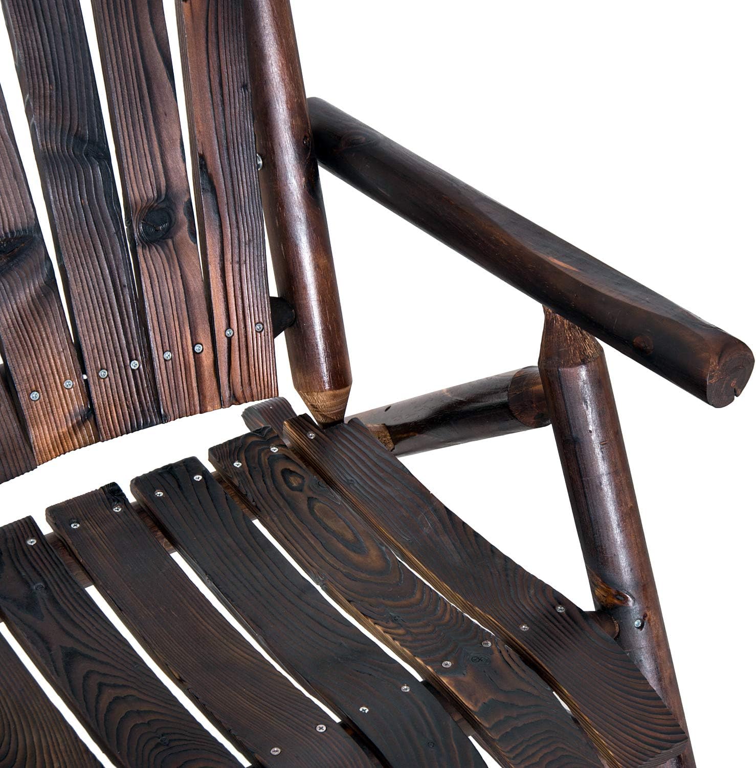 Outsunny Outdoor Wooden Rocking Chair, Single-Person Rustic Adirondack Rocker with Slatted Seat, High Backrest, Armrests for Patio, Garden and Porch, Brown