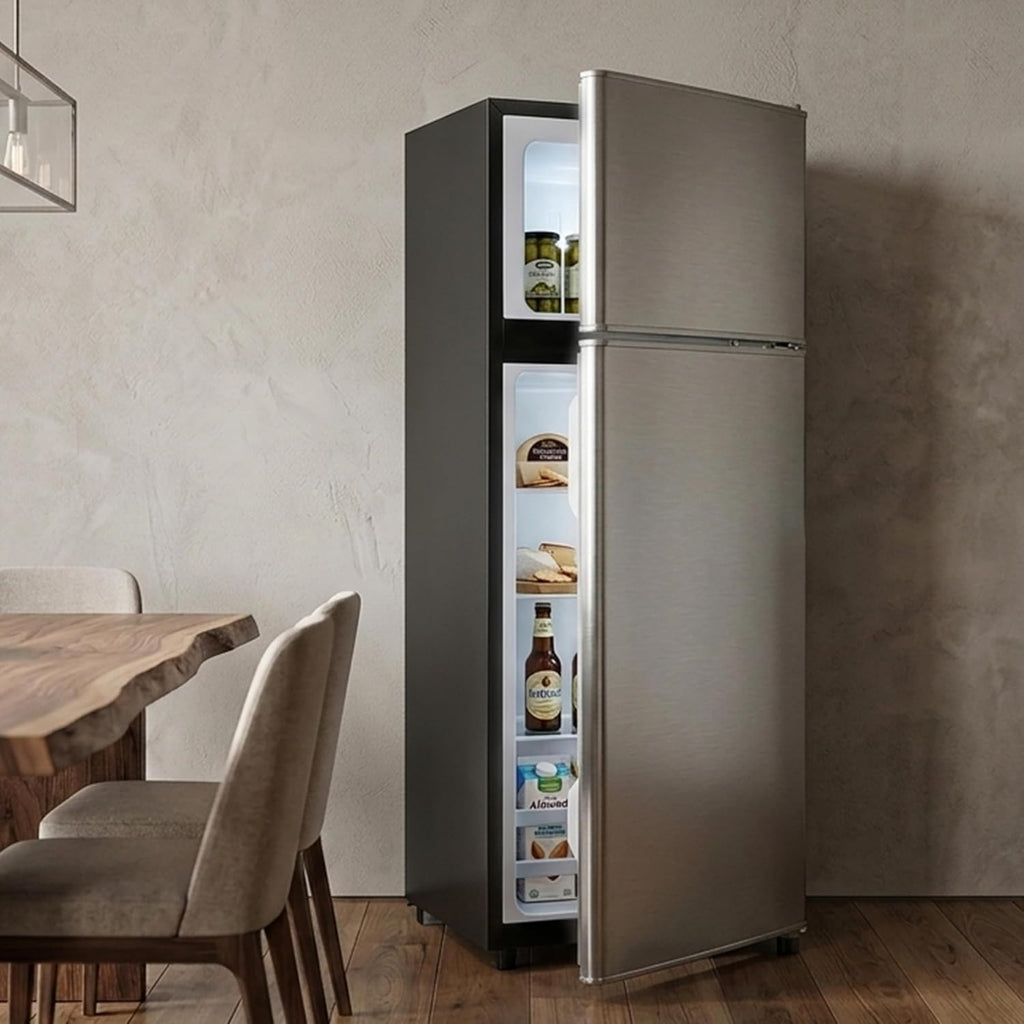 3.2 Cu.Ft Mini Fridge with Freezer, 2 Door Small Refrigerator with Adjustable Thermostat Energy-efficient Low Noise, Compact Fridge for Bedroom, Office, Dorm, Pewter