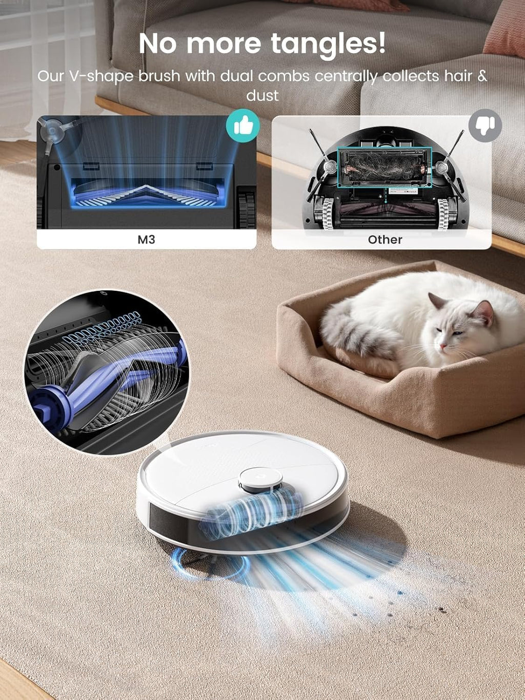 Lefant Robot Vacuum and Mop, 15000Pa Suction, 90-Day Self-Emptying, Auto Mop Washing&Drying, Obstacle Avoidance, All-in-One for Pet Hair Carpet, 5G WiFi Alexa/APP/iWatch Control, M3 White