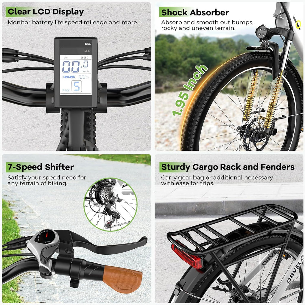 26' Electric Bike for Adult,1000W Peak, up 80 Miles Removable Battery Ebike,Adult Electric Bicycles for All Terrain,Men Women EBike, 7-Speed
