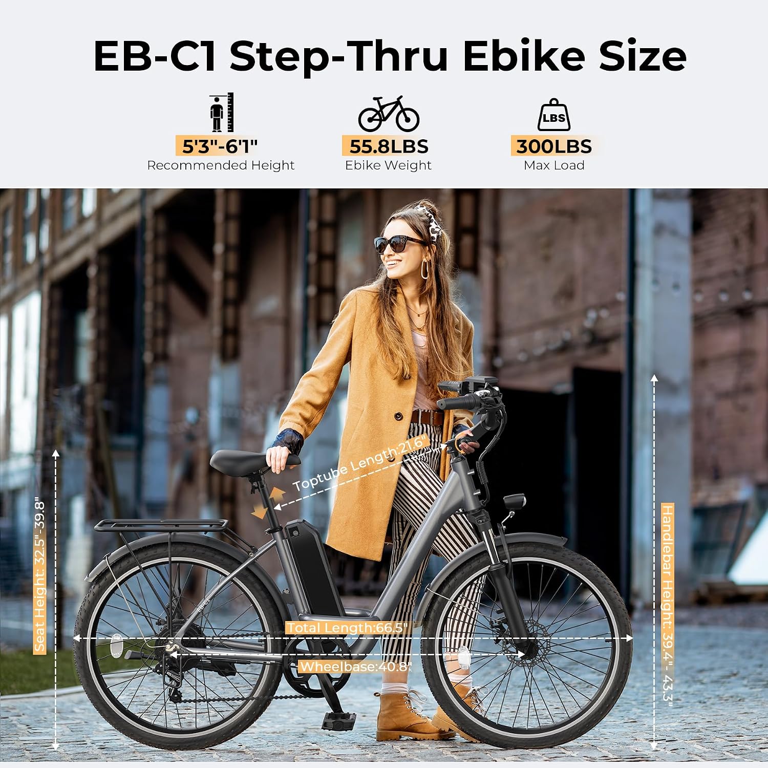 Electric Bike for Adults, Peak 1000W Ebike, 50Miles 20MPH UL 2849 Certified Commuter Bike, 26'' City Cruiser Bicycle with 48V Removable Battery, Rear Rack, Adjustable Stem, 7 Speed