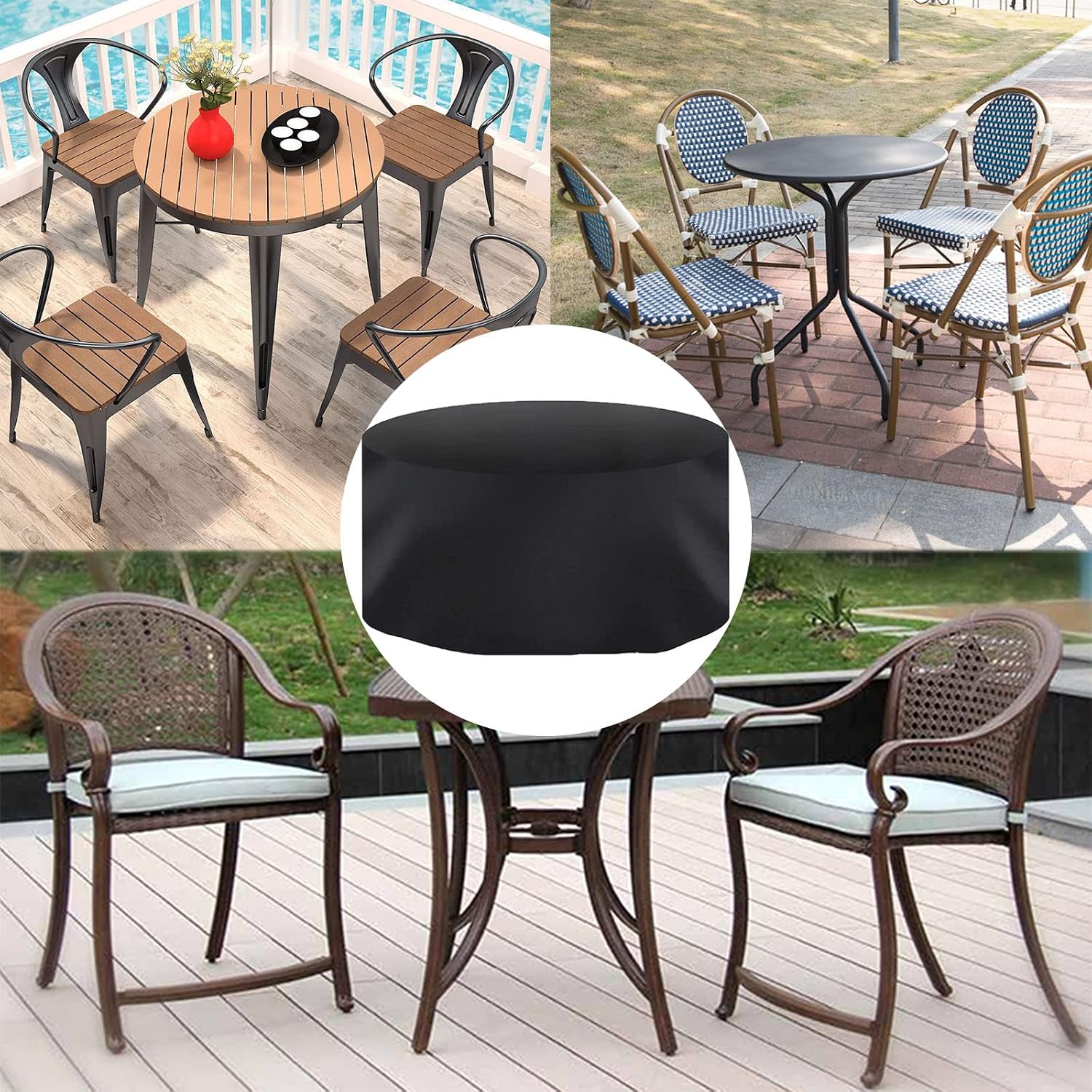 Patio Furniture Cover 122' D x 30' H, 420D Large Waterproof Table Chairs Set Cover, Heavy Duty Gas BBQ Grill Cover, Round Durable Garden Protective Cover (310x75cm)