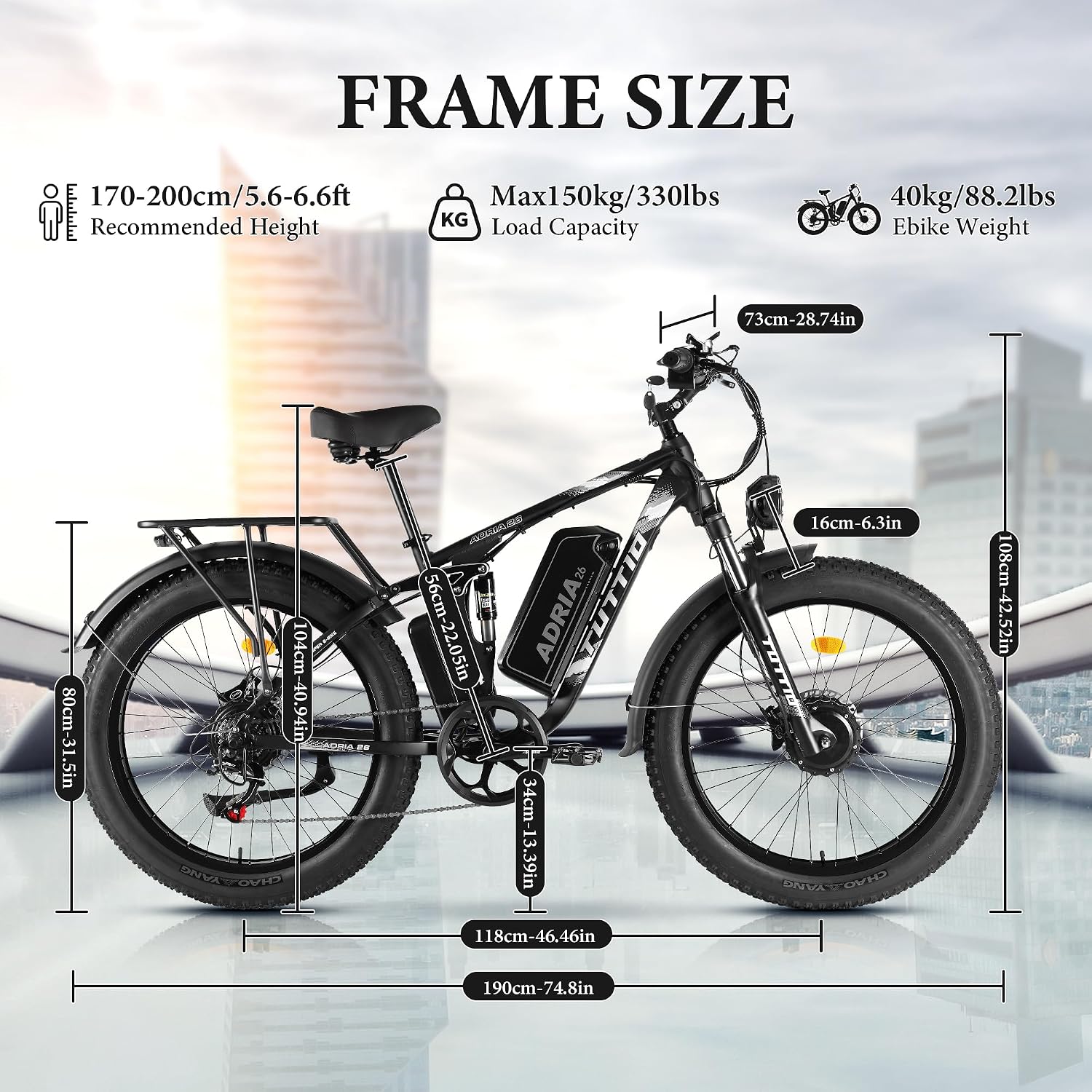 TUTTIO Adria26 5000W/6000W Dual Motor Ebike, 40-46MPH Electric Bike for Adults, 26' x 4' Fat Tire Electric Mountain Bike, 52V 25AH E-Bike Full Suspension Electric Dirt Bike for Off-Road Hunting