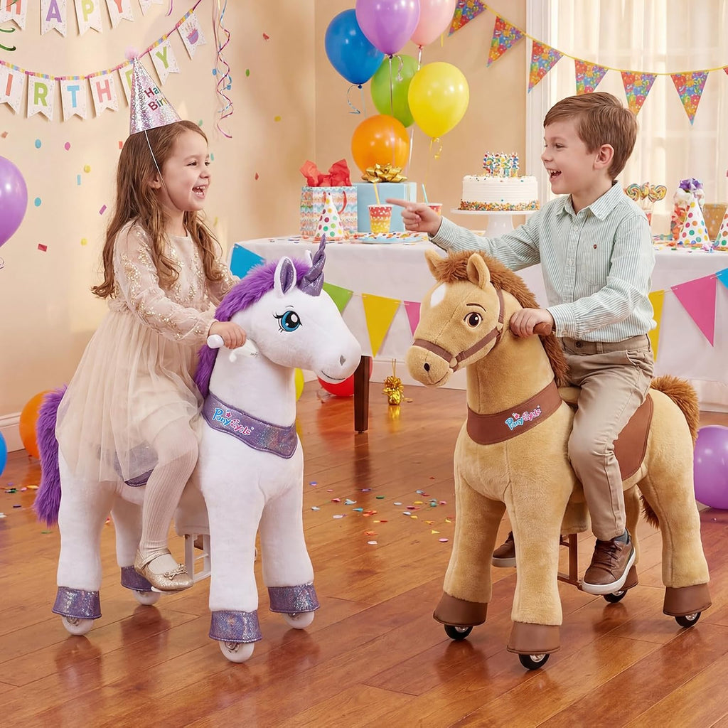 PonyCycle Ride on Unicorn Riding Unicorn Toys with Brake No Battery Required Interactive Toy Unicorn Gifts for Girls (30' Height/Size 3 for Age 3-4) Riding Horse Stuffed Animal E313