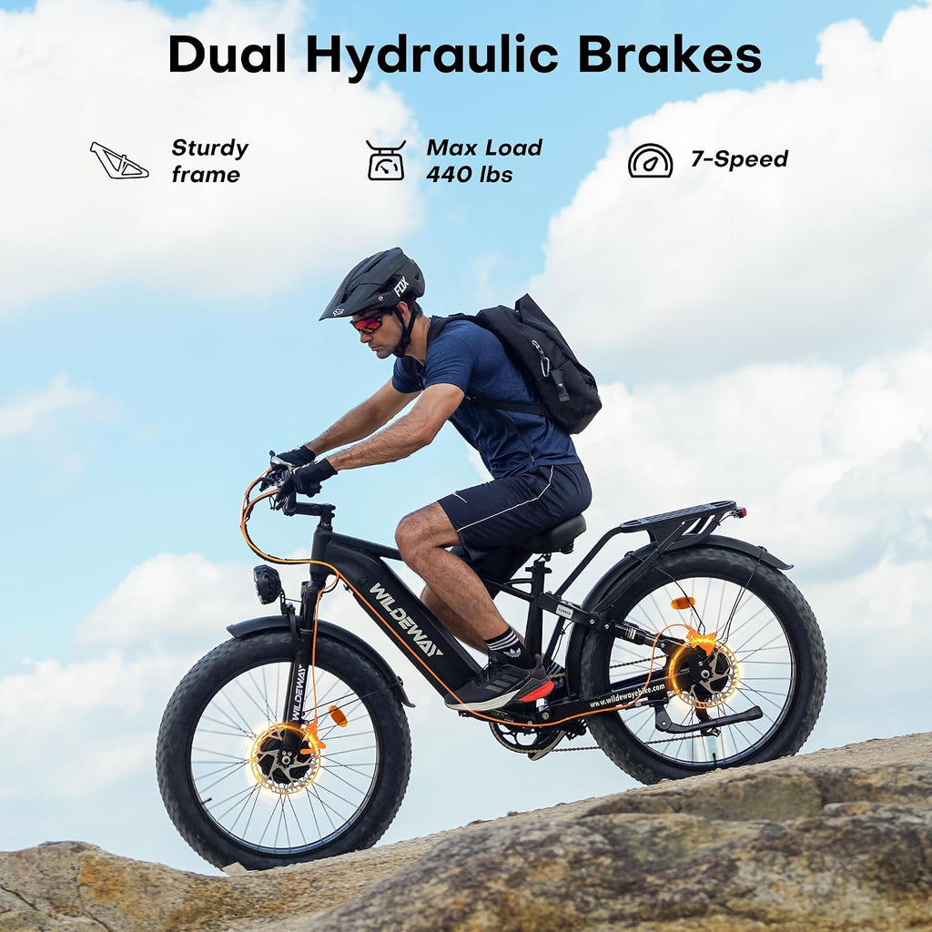 Wildeway 2600W Dual Motor Electric Bike for Adults 48V 30AH Removable Battery 32MPH 26' Terrain Fat Tire 80 Miles Long Rang Mountain Bike Full Suspension with Hydraulic Disc Brake Bicycle