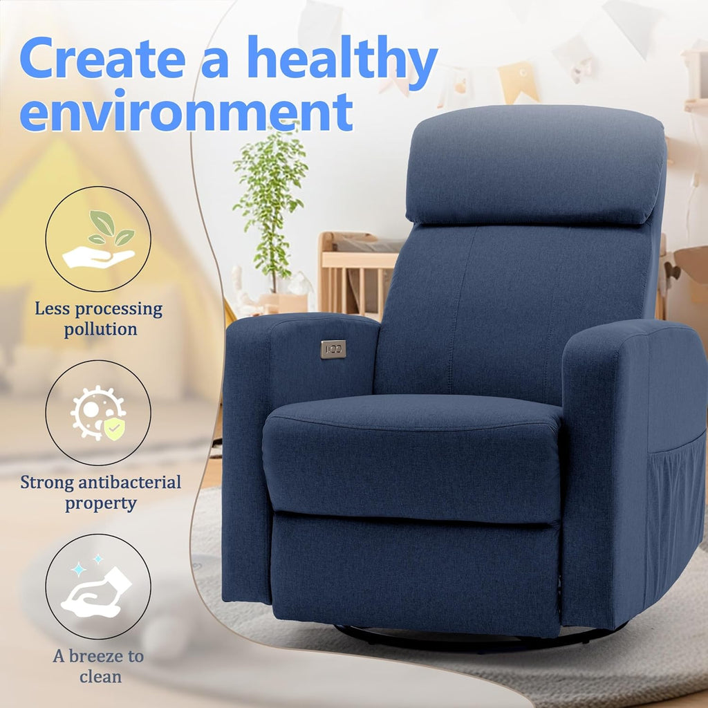 Korser Power Swivel Recliner Chairs for Adults, Electric Glider Rocking Chair Nursery, Glider Recliner Nursery Chair with Classified Side Pocket, Nursery Rocking Chairs with USB and Type-C Ports