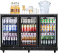 BODEGACOOLER Commercial Bar Cooler With 3 Glass Doors,12 Cu.Ft Counter Height Back Beverage Refrigerator,Display Bar Fridge with LED Lighting,Beverage Cooler for Beer Stainless Steel Top,With Casters