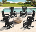 KINGYES Oversized Outdoor Rocking Chair Set of 6, High Density Polyethylene Patio Rocking Chairs with 350lbs Support for Adults, Black