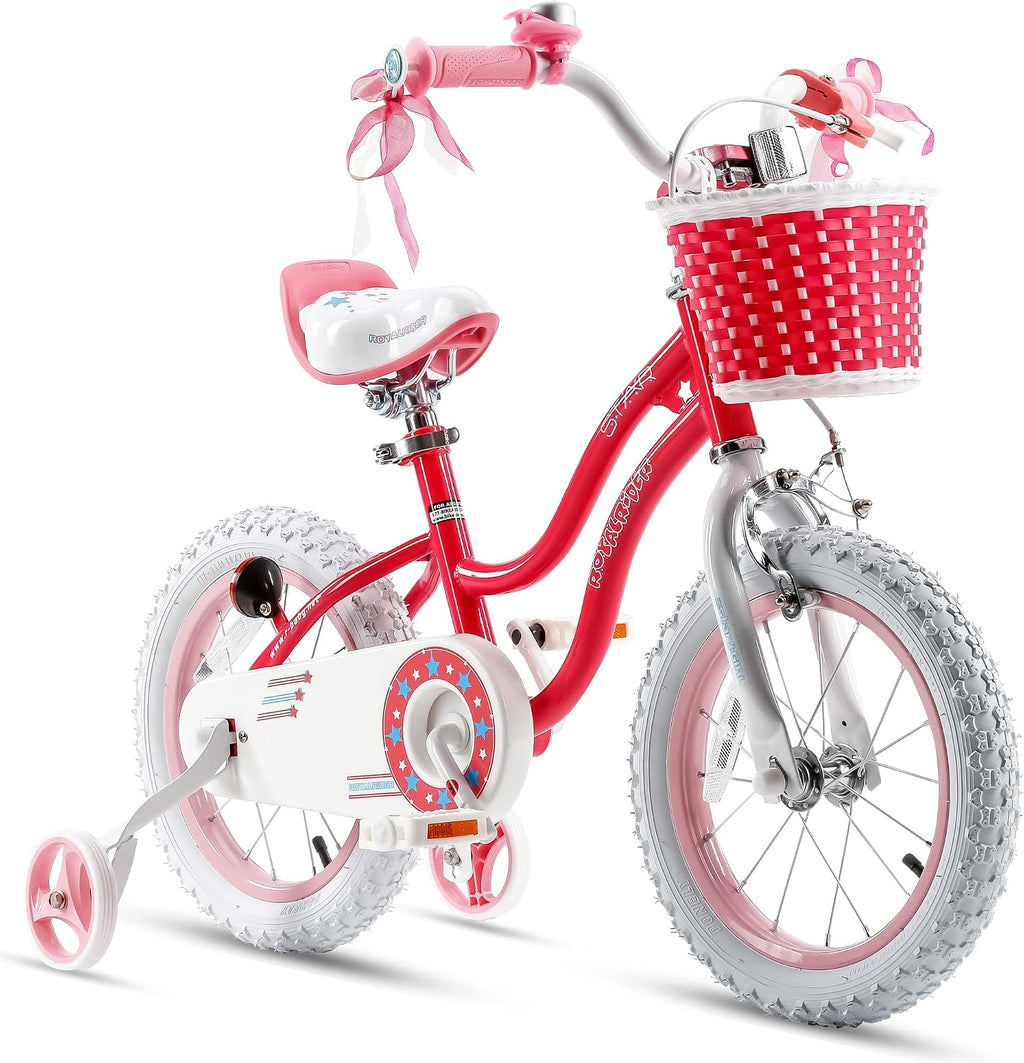 RoyalBaby Girls Bike with Training Wheels, Stargirl Kids Bicycle 12 Inch Toddlers to Big Kids 3-4 Years, Coral Red