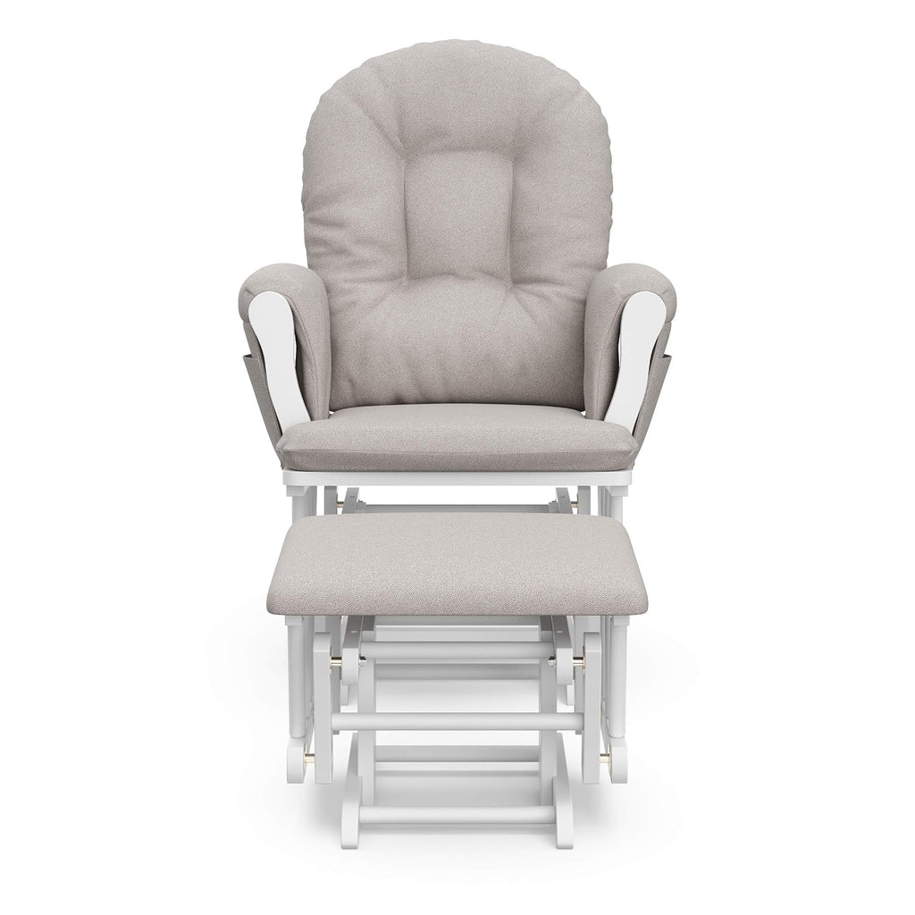 Storkcraft Premium Hoop Glider & Ottoman (White/Taupe Swirl) — GREENGUARD Gold Certified Nursery Glider, Solid Wood Craftsmanship, Smooth-Gliding Nursery Chair and Ottoman, Award-Winning