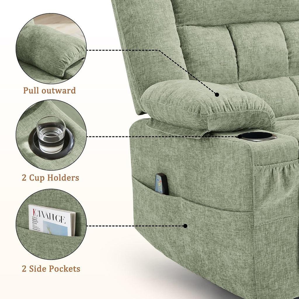Korser Adult 360° Rotating Recliner with Massage and Heating Functions, Cup Holder and Manual Tilt Mechanism, Suitable for Living Room and Bedroom (Fabric, Turquoise)
