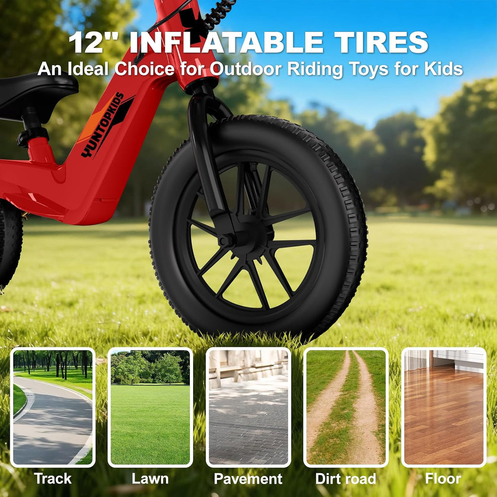 YunTopKids Electric Balance Bike for Kids Ages 3-5, 12 Inch Tires,Safe Start,3 Speeds up to 9.3 MPH,LCD,180W 24V Kids Electric Bike with Adjustable Seat,Fast Charger,LED Light
