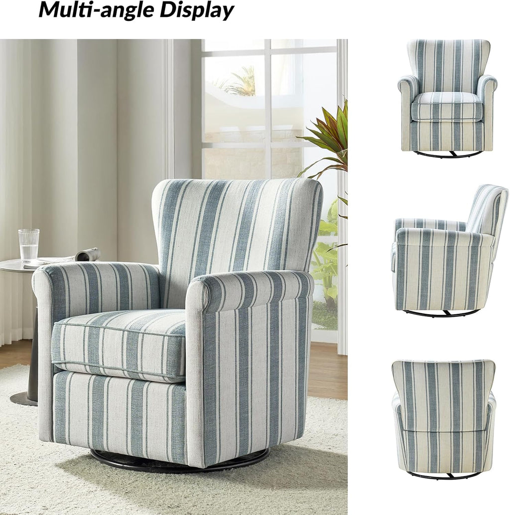 HULALA HOME Floral Fabric Swivel Rocking Chair, Swivel Rocker with Removable Backrest & Shakeable and Turntable Metal Base, Modern Single Sofa Chair for Living Room Nursery, Blue