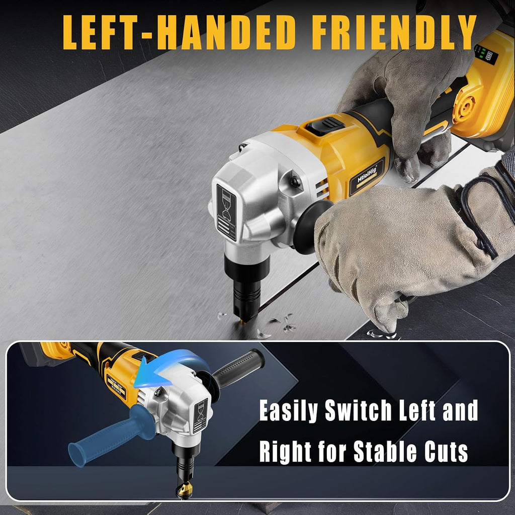 MtiolHig Cordless Metal Nibbler Compatible with DeWalt 20V Battery (No Battery), 18-Gauge Electric Nibbler with Assist Handle & 2 Blades, 1900RPM Brushless Metal Cutter for Stainless Steel, Aluminum