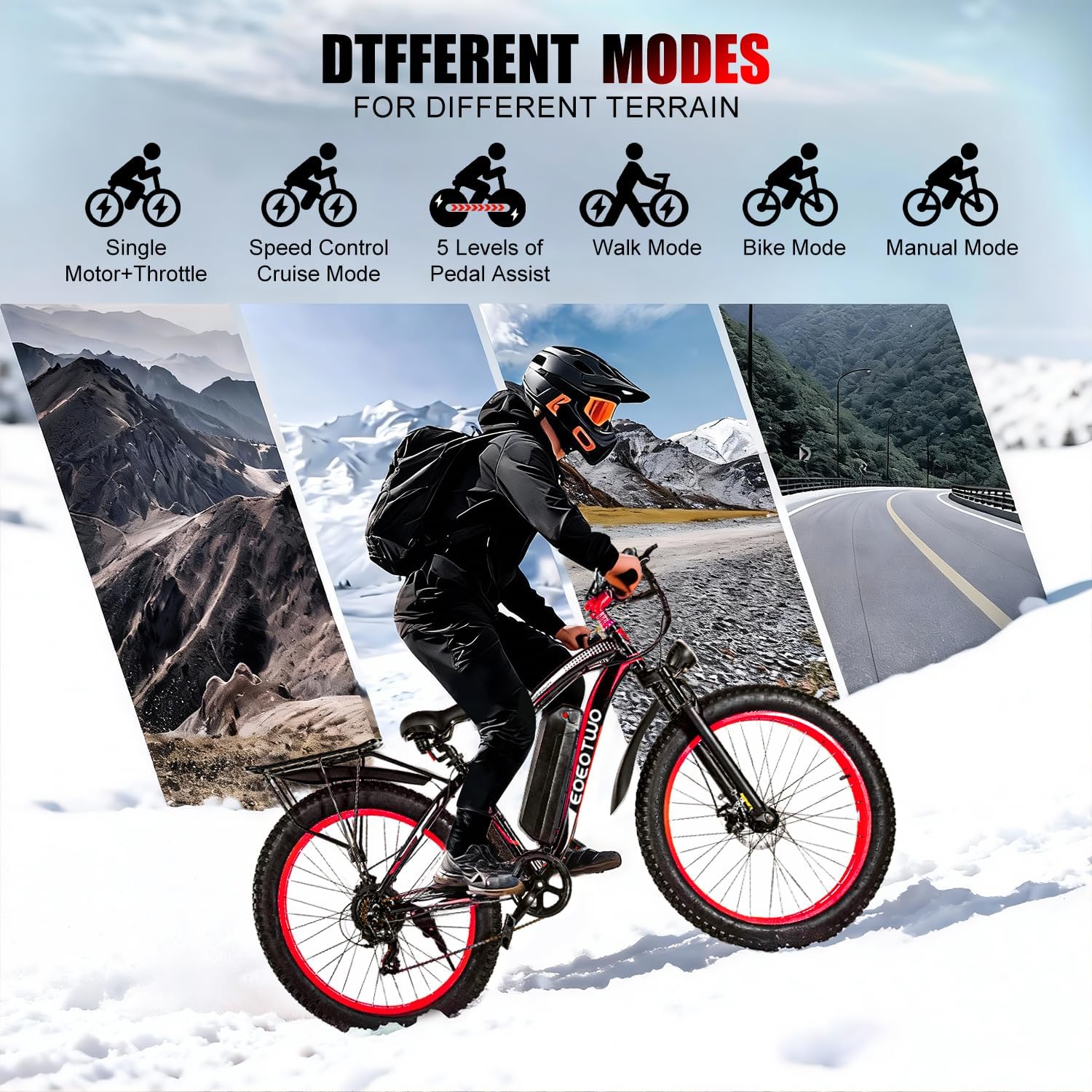 26' Fat tire Electric Bike for Adults,1500W Peak Motor, 60 Miles Range Mountain Ebike,34 MPH Speed,48V 15Ah Removable Battery, Off Road Mountain Commuting for Men,7 Speed