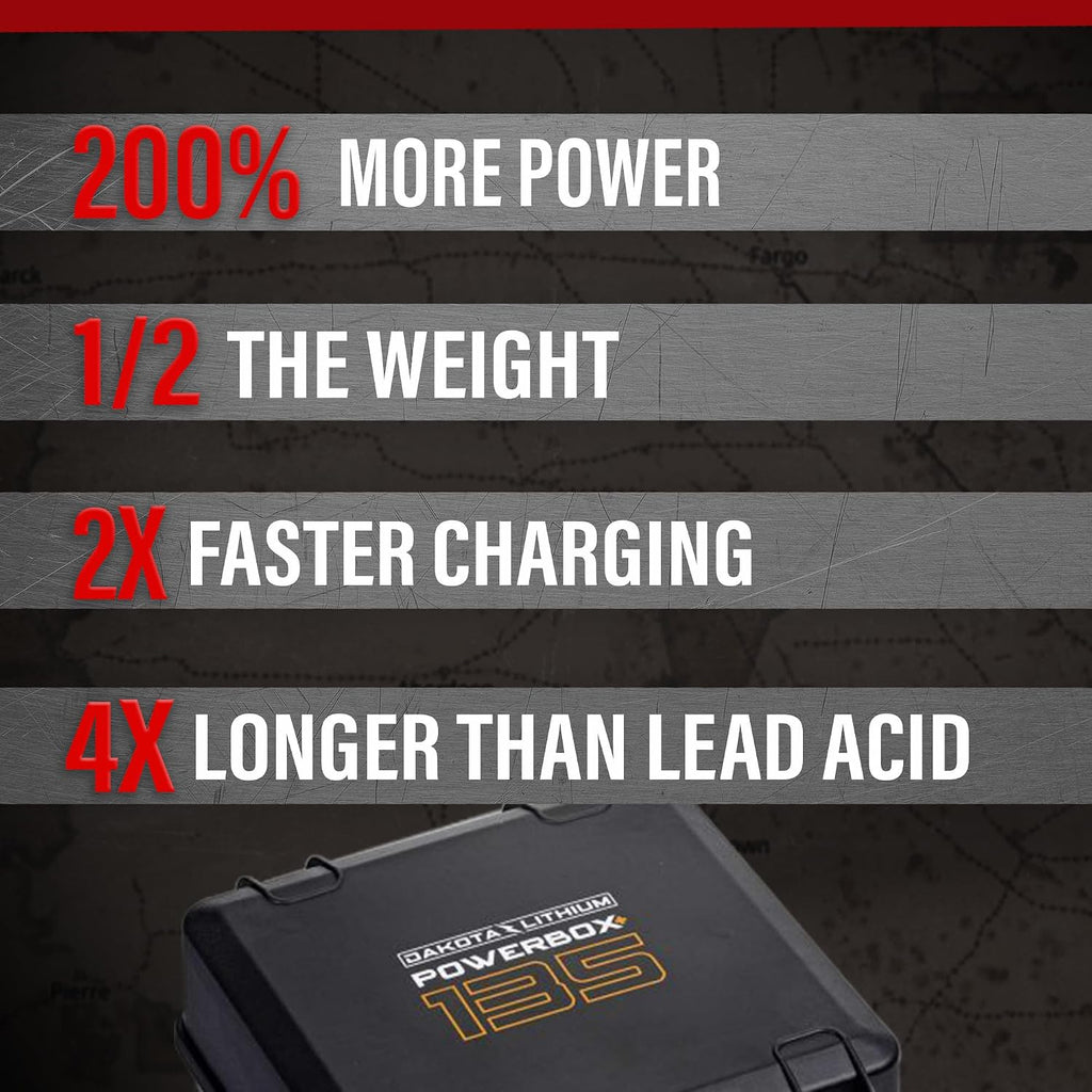 Dakota Lithium - Power Box with 12V 135Ah LiFePO4 Battery Included - 11 Year USA Warranty 2000+ Deep Cycle Box with DC Inverter and USB Ports, Fishing, Marine - 1 Battery, Case, and Charger
