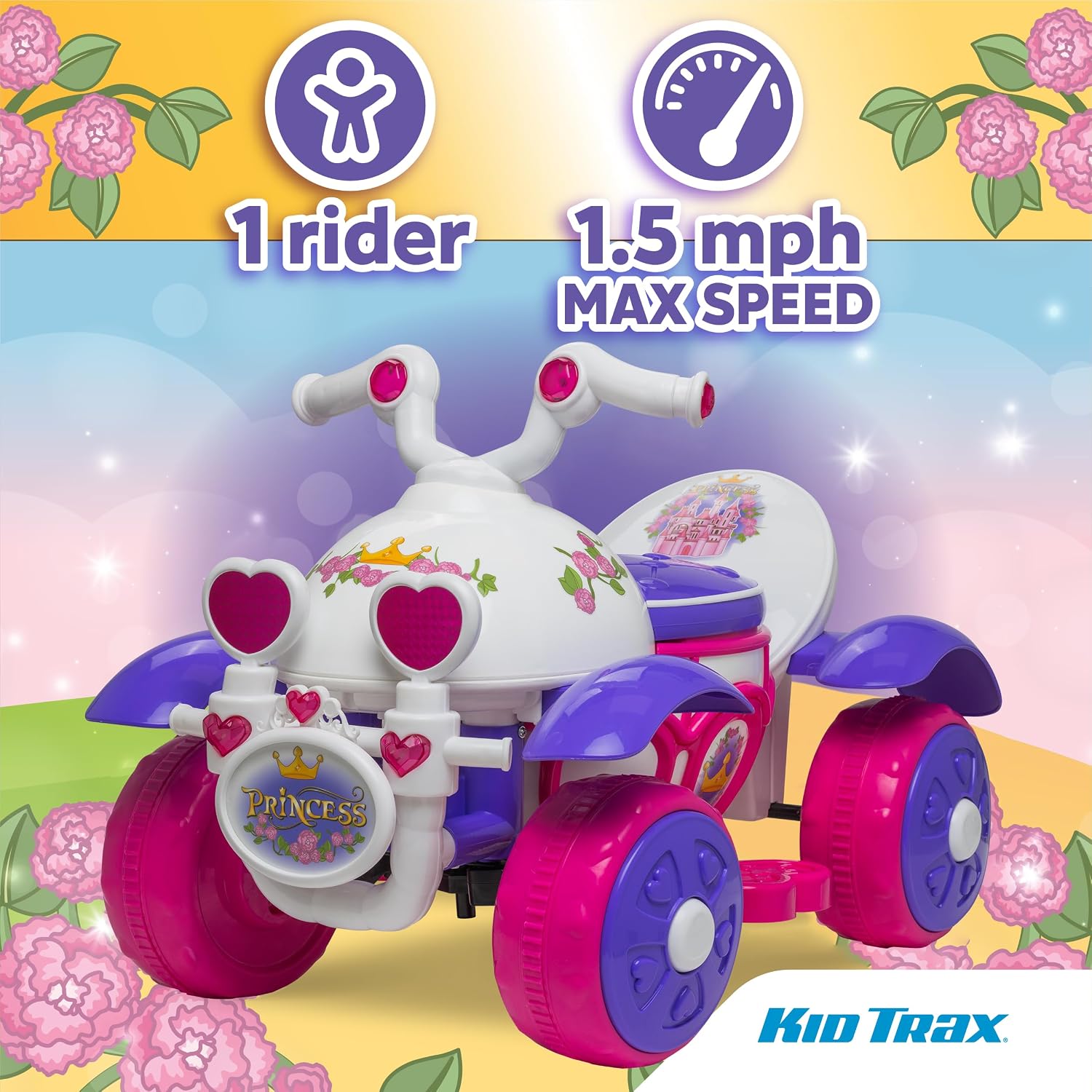 Kid Trax Royal Princess 6V Toddlers, Kids Ride On Toys - Toddler Girl Toys, Outdoor and Indoor, Electric Car for Kids to Drive, Easy Assembly, Gift for Toddlers, Max Weight of 44lbs, 18-30 Months Old