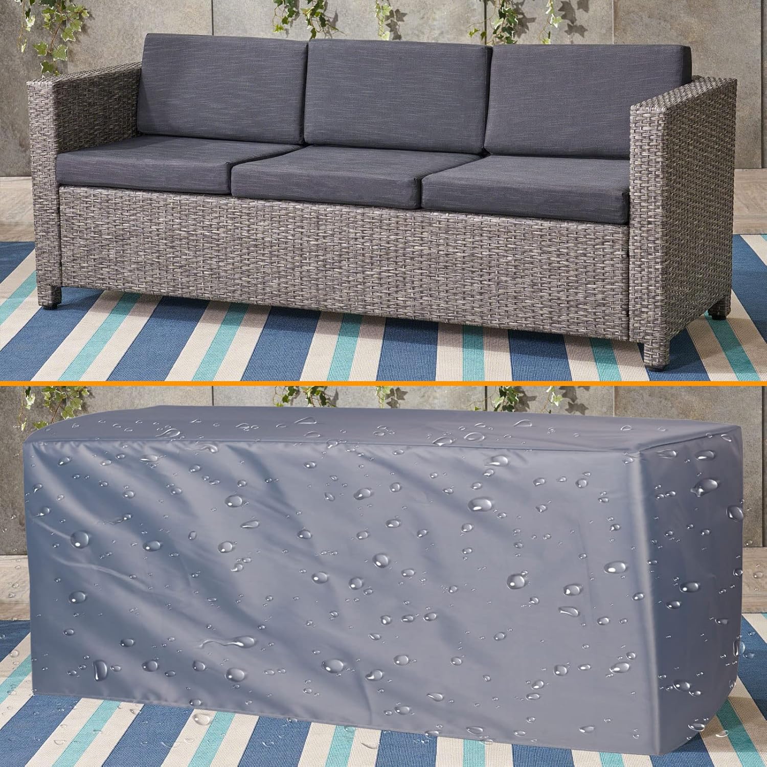 YSUEFIJO Garden Furniture Covers Waterproof Outdoor 138x102x28in Garden Table Cover Patio Furniture Cover Rectangle Square for Sofa Dining Table and Chairs 420d Oxford Fabric Grey with Storage Bag