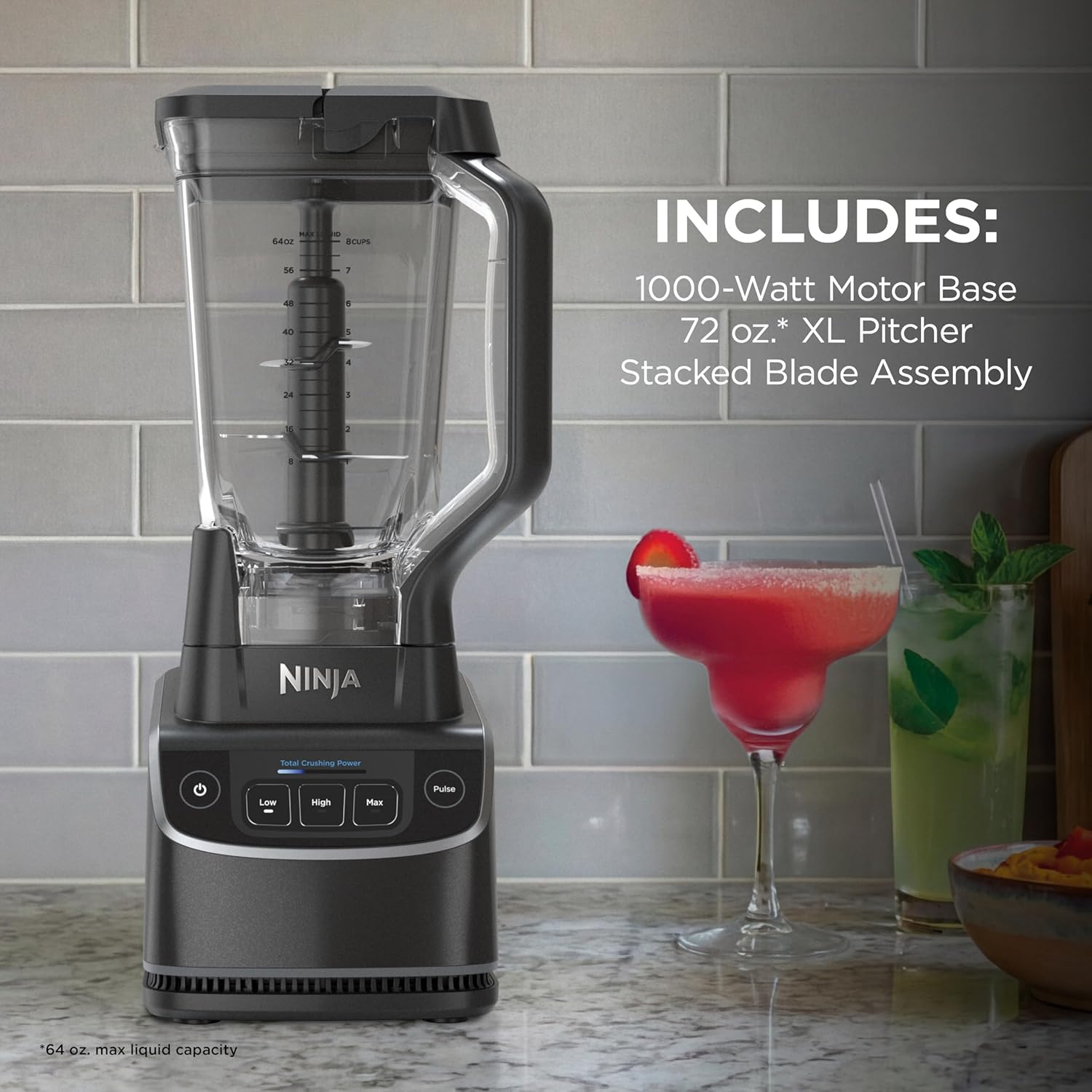 Ninja UltraCrush Professional Blender | 1000W Power, XL 72-oz.* Pitcher | Total Crushing Technology | 3 Manual Speeds for Smoothies, Sauces & More | Full-Size Countertop | Black | BP201