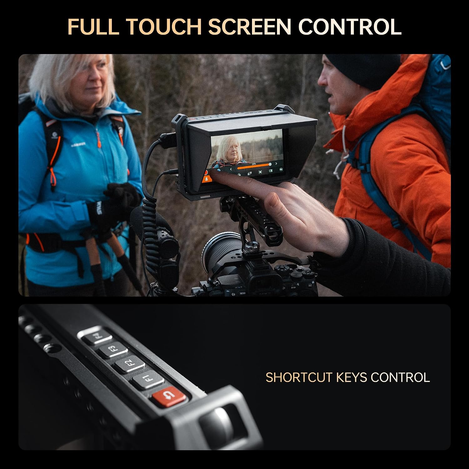 VILTROX DC-X3 6' Camera Field Monitor Kit with Rig Cage 2000nits FHD 1920x1080 IPS Touchscreen with 4K HDMI/3G-SDI Loop in/Out, 3D LUTs Video Peaking Focus Assist Waveform, Sunshade Hood, Battery