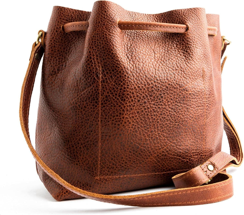 Portland Leather Goods Bucket Bag – Leather Crossbody Purse w/Drawstring Opening – Handmade from the Finest Full-Grain Hides