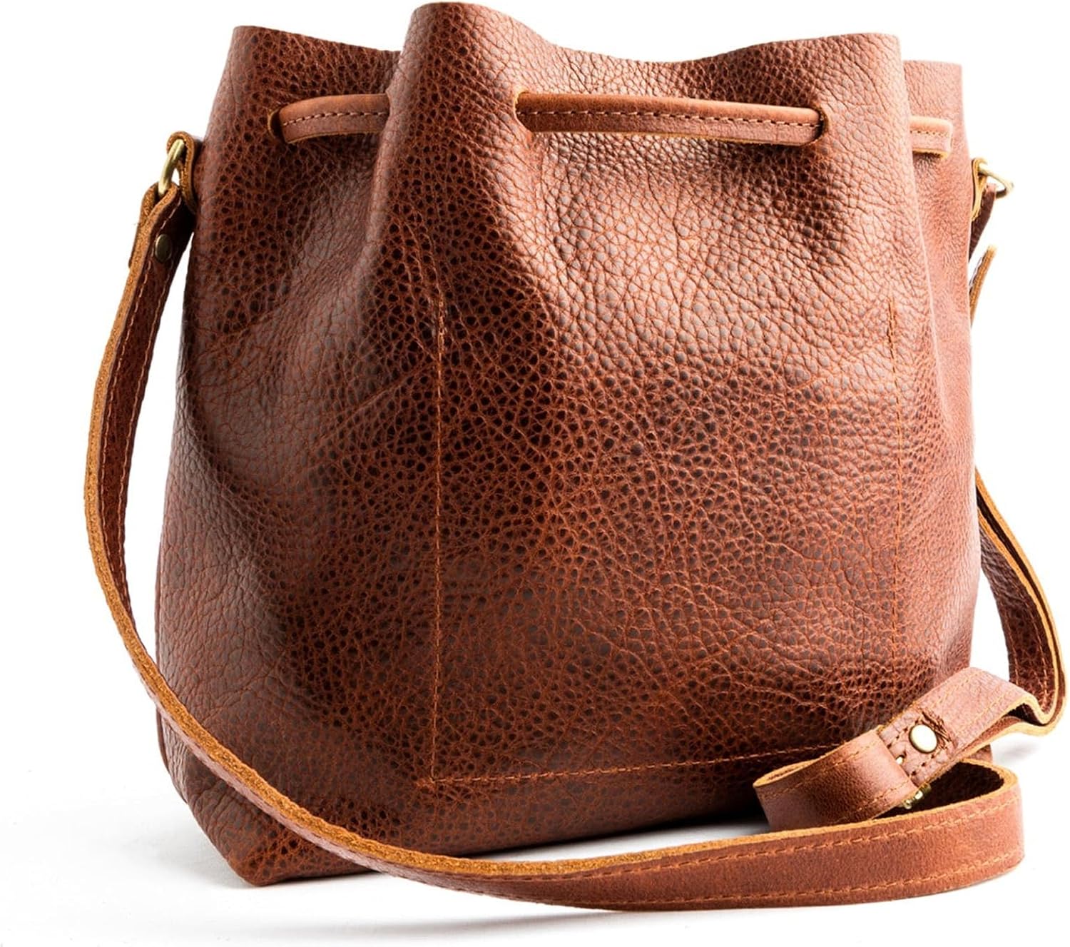 Portland Leather Goods Bucket Bag – Leather Crossbody Purse w/Drawstring Opening – Handmade from the Finest Full-Grain Hides