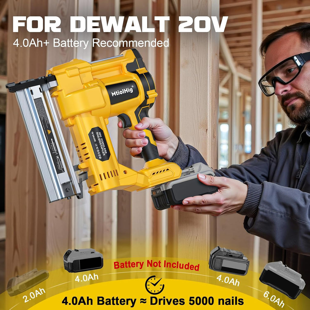 Cordless 2' Brad Nailer Compatible with Dewalt 20V Battery (No Battery), 2-in-1 Electric Nail Gun/Staple Gun, 18 Gauge Nail Gun Battery Powered with 1000 Nails for Wood Carpentry, 7.2LB