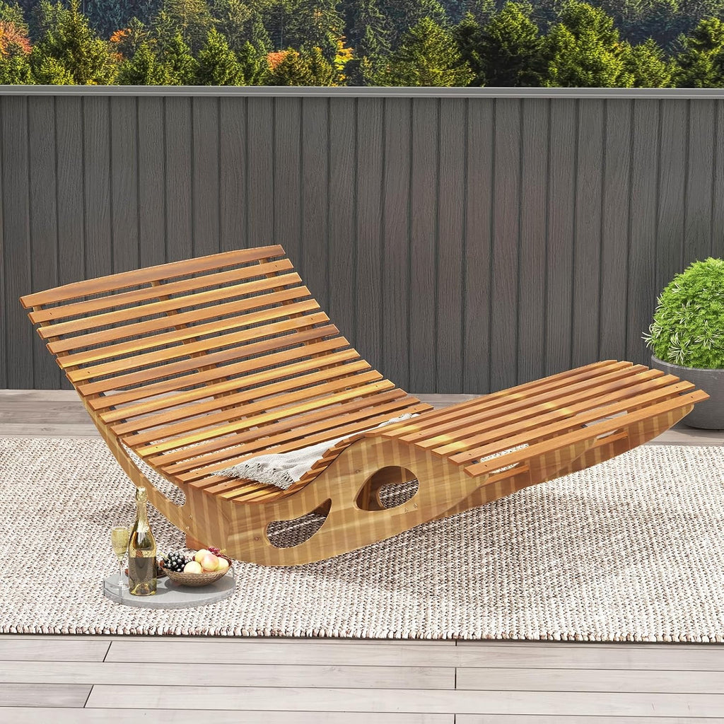 Giantex Extra-Large Dual Outdoor Rocking Chair, Acacia Wood Patio Lounge Chair with Ergonomic Curved & Slatted Seat, Bottom Stopper, 63'x47'x26' Lounger, 2-Person Loveseat, Rocker for Porch, Yard (1)