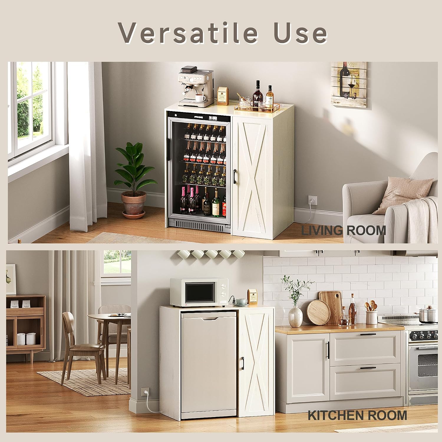 Herture Mini Fridge Cabinet with Storage,Coffee Bar Cabinet with Mini Fridge Space & Power Outlet,Fits 24' Fridge,Home Bar Wine Cabinet for Home,Kitchen,Office & Dorm Vintage White KH01MRE