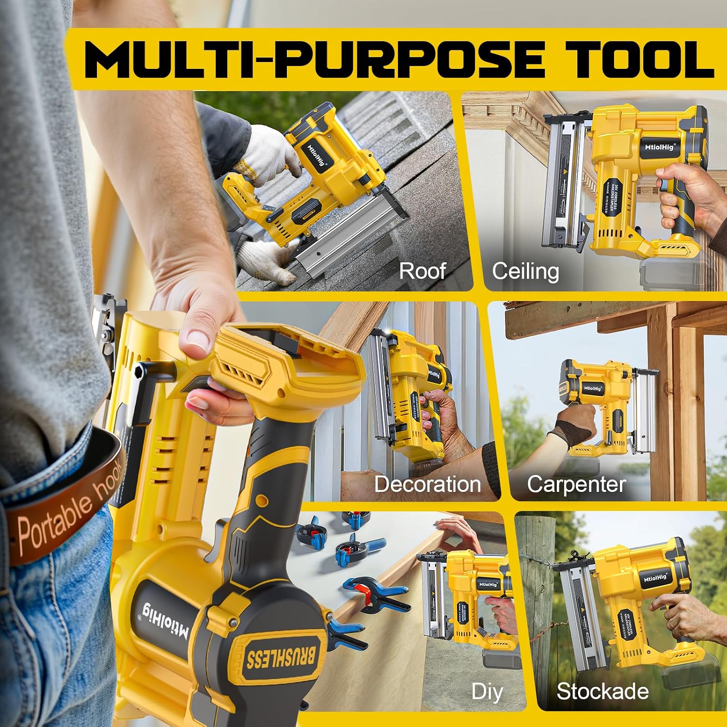 Cordless 2' Brad Nailer Compatible with Dewalt 20V Battery (No Battery), 2-in-1 Electric Nail Gun/Staple Gun, 18 Gauge Nail Gun Battery Powered with 1000 Nails for Wood Carpentry, 7.2LB